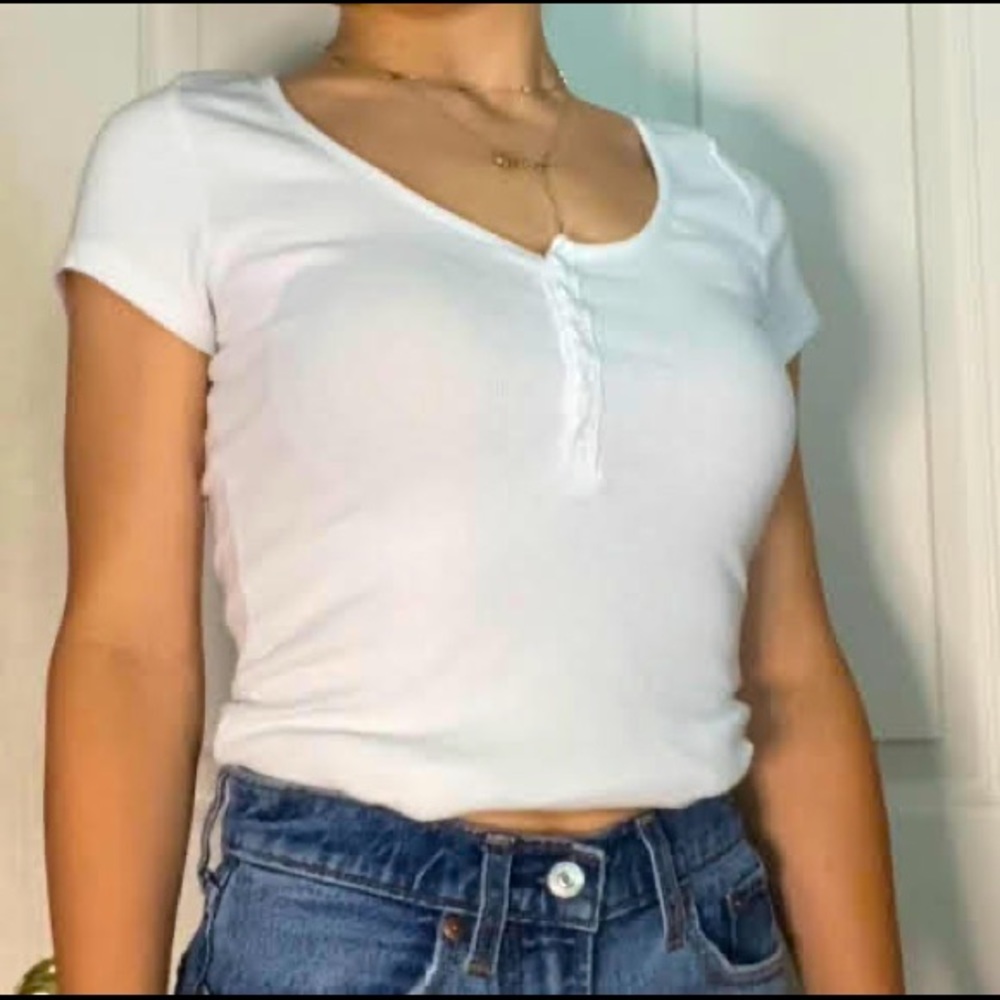 White Button Crop Top